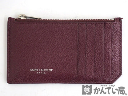 SAINT LAURENT PARIS Fragment Case Logo Leather Bordeaux Authentic
