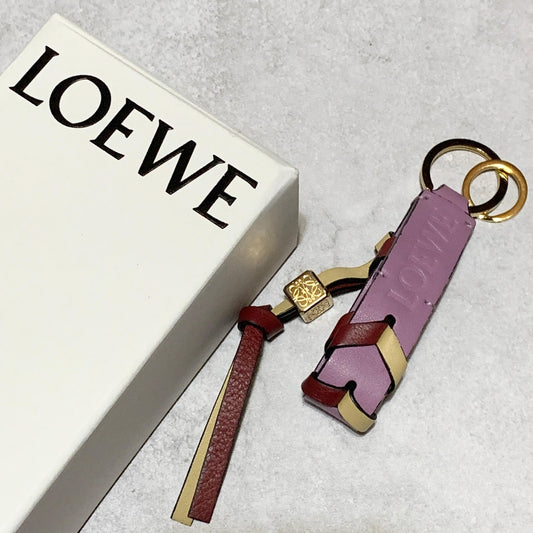 LOEWE Bag Charm Anagram Key Holder Strap Leather Purple Beige Red Gold Authentic