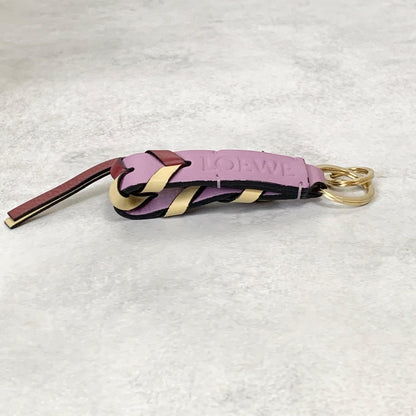 LOEWE Bag Charm Anagram Key Holder Strap Leather Purple Beige Red Gold Authentic