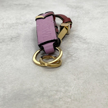 LOEWE Bag Charm Anagram Key Holder Strap Leather Purple Beige Red Gold Authentic