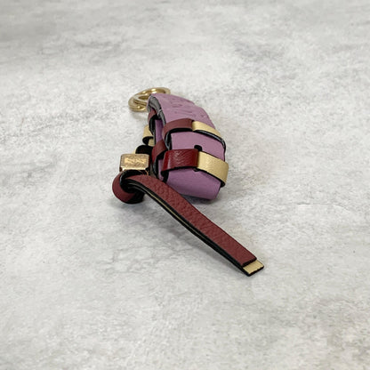 LOEWE Bag Charm Anagram Key Holder Strap Leather Purple Beige Red Gold Authentic