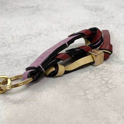 LOEWE Bag Charm Anagram Key Holder Strap Leather Purple Beige Red Gold Authentic