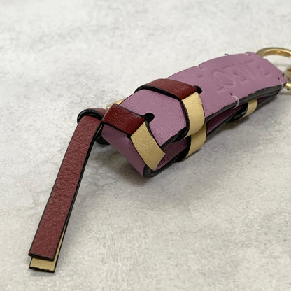 LOEWE Bag Charm Anagram Key Holder Strap Leather Purple Beige Red Gold Authentic