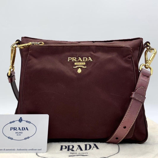 PRADA Shoulder Bag Purse Nylon Bordeaux Authentic