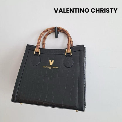 VALENTINO CHRISTY Hand Bag Tote Purse Black Authentic