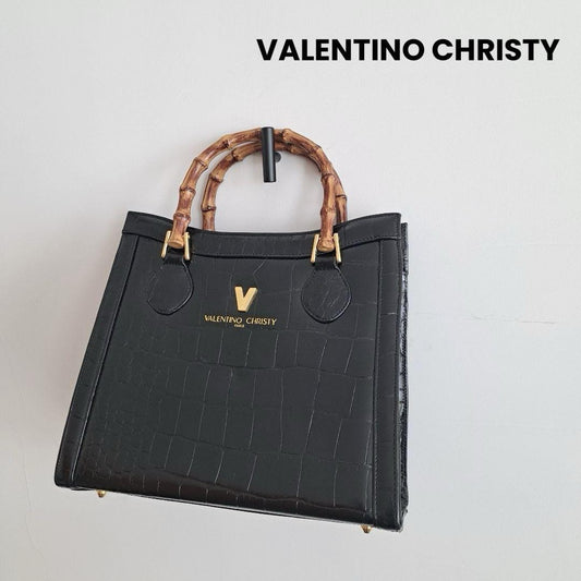 VALENTINO CHRISTY Hand Bag Tote Purse Black Authentic