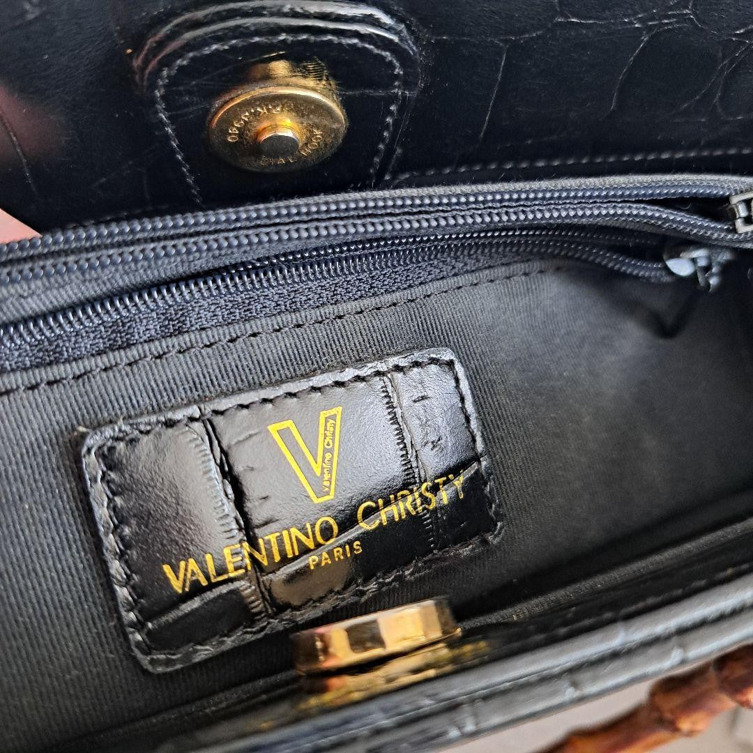 VALENTINO CHRISTY Hand Bag Tote Purse Black Authentic