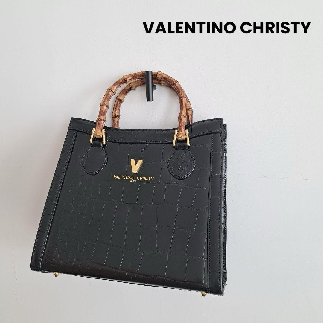 VALENTINO CHRISTY Hand Bag Tote Purse Black Authentic