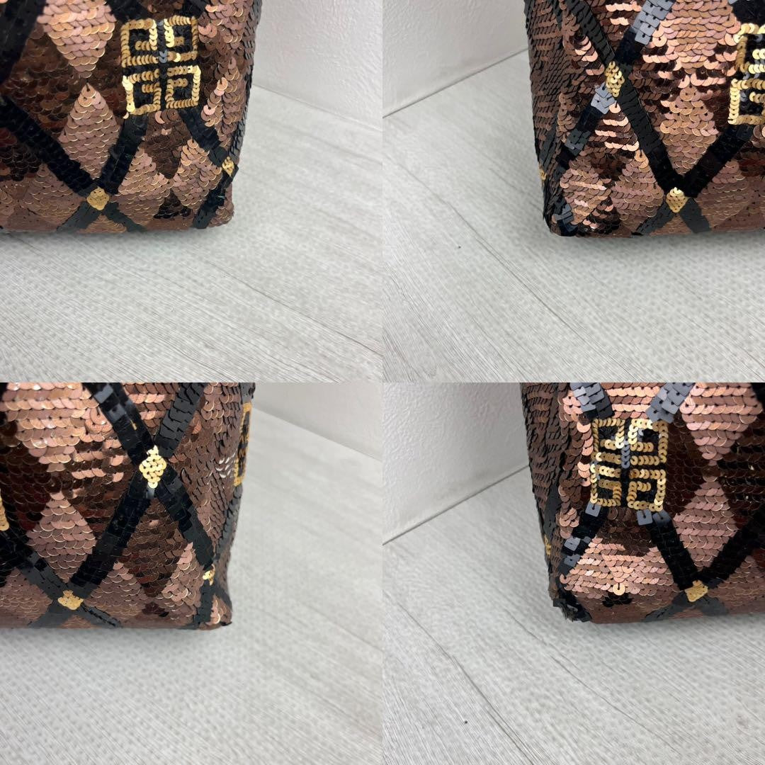 GIVENCHY Hand Bag Tote Purse 4G Sequin Leather Brown Authentic