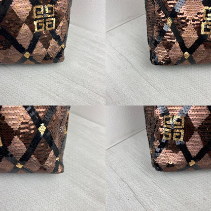 GIVENCHY Hand Bag Tote Purse 4G Sequin Leather Brown Authentic