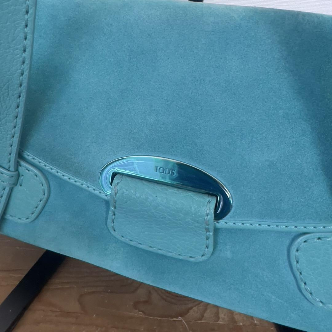 TOD'S Hand Bag Tote Purse Suede Leather Turquoise Authentic
