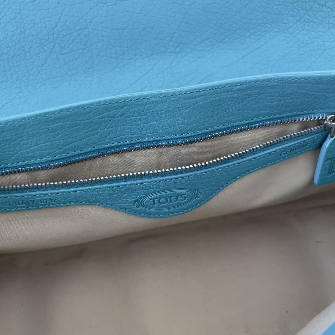 TOD'S Hand Bag Tote Purse Suede Leather Turquoise Authentic