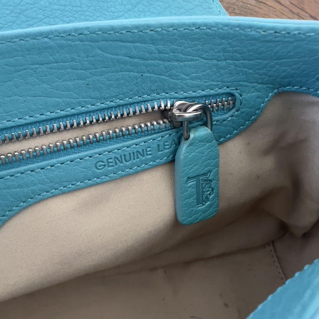 TOD'S Hand Bag Tote Purse Suede Leather Turquoise Authentic
