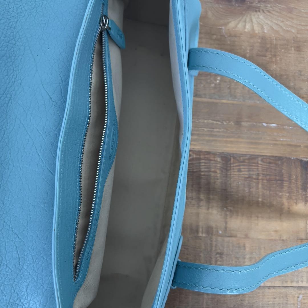 TOD'S Hand Bag Tote Purse Suede Leather Turquoise Authentic