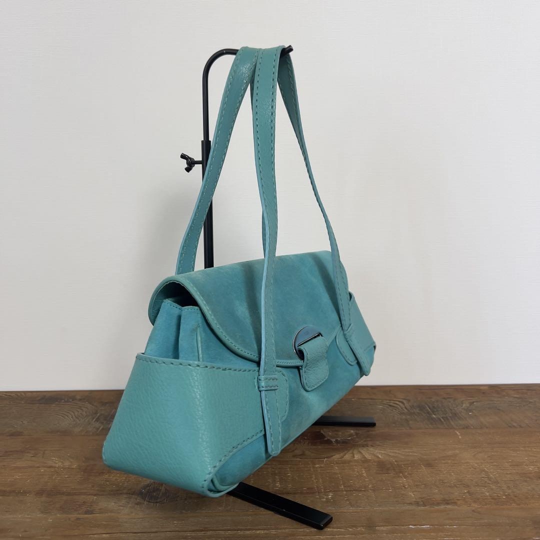 TOD'S Hand Bag Tote Purse Suede Leather Turquoise Authentic