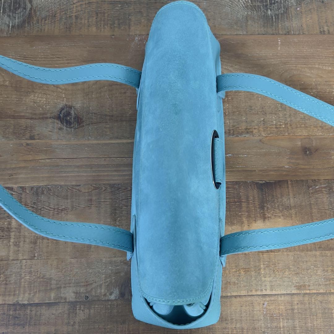 TOD'S Hand Bag Tote Purse Suede Leather Turquoise Authentic