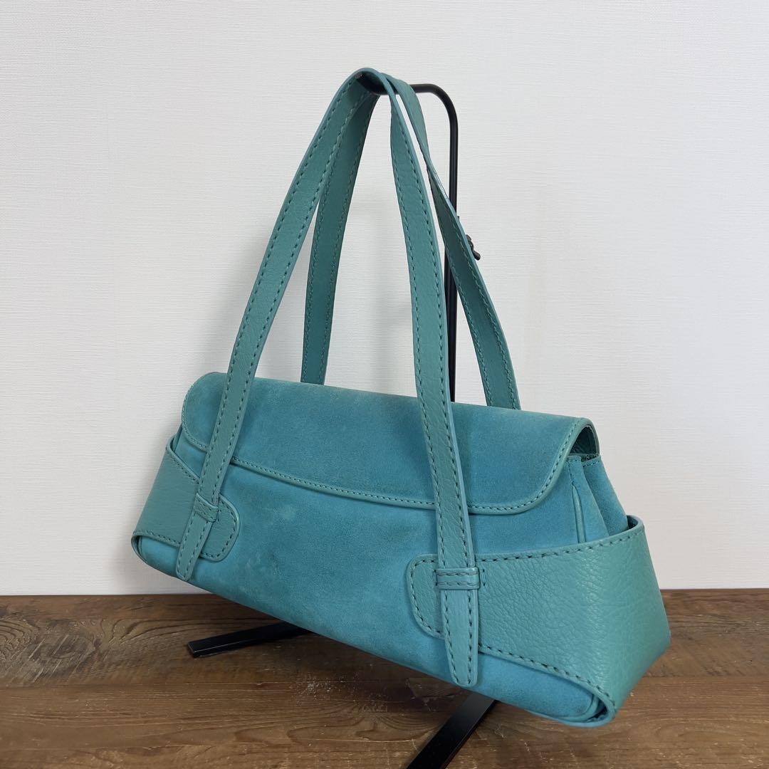 TOD'S Hand Bag Tote Purse Suede Leather Turquoise Authentic