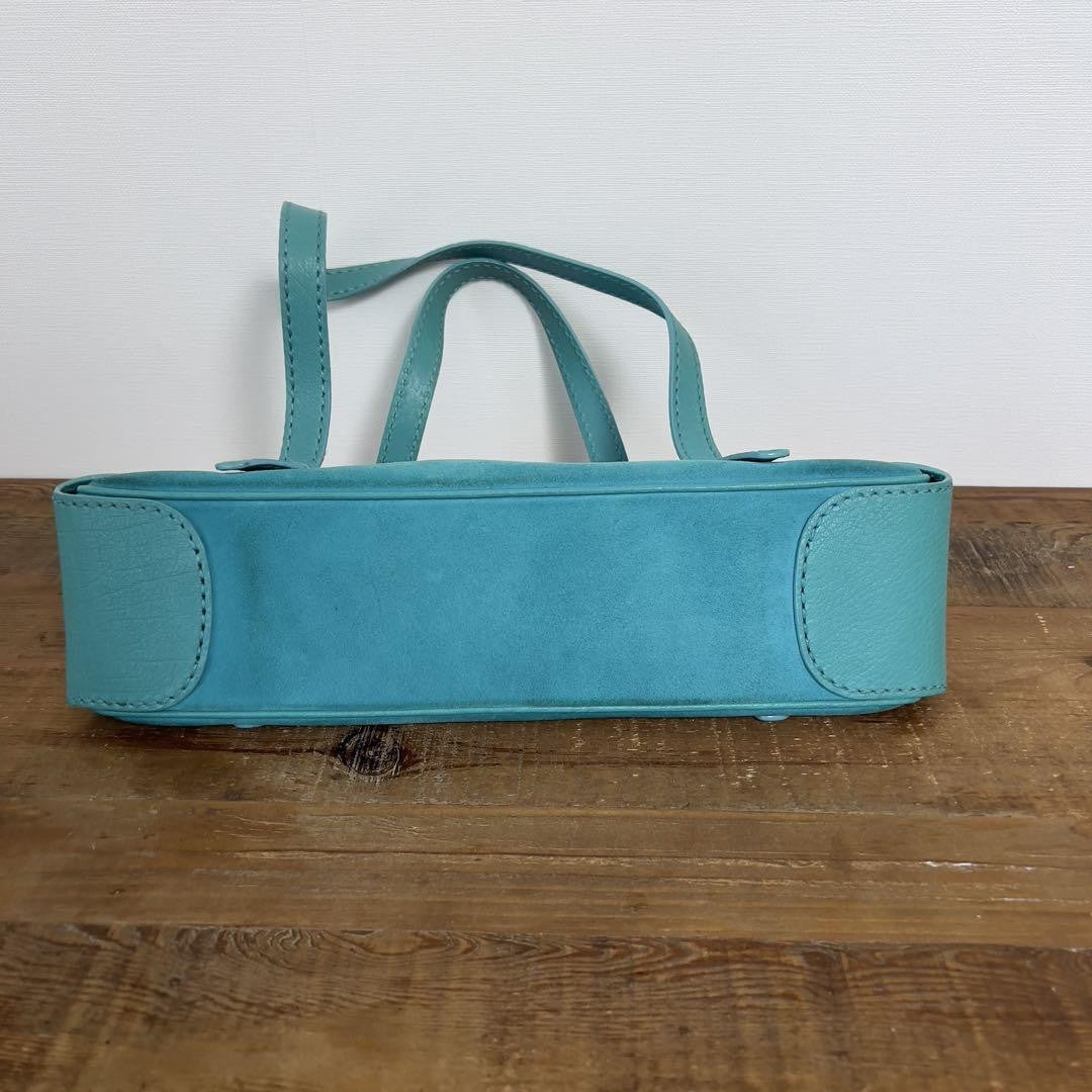 TOD'S Hand Bag Tote Purse Suede Leather Turquoise Authentic