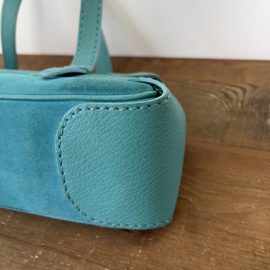TOD'S Hand Bag Tote Purse Suede Leather Turquoise Authentic