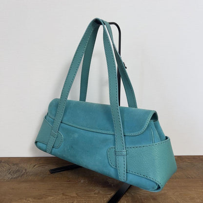 TOD'S Hand Bag Tote Purse Suede Leather Turquoise Authentic