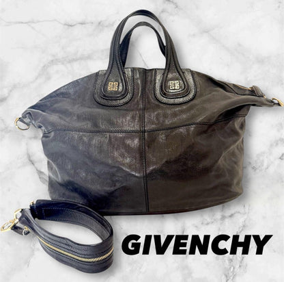GIVENCHY Hand Bag Tote Purse 2way NIGHTINGALE Leather Black Authentic