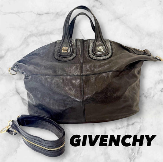 GIVENCHY Hand Bag Tote Purse 2way NIGHTINGALE Leather Black Authentic