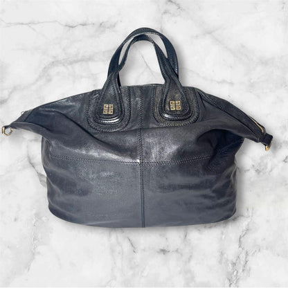 GIVENCHY Hand Bag Tote Purse 2way NIGHTINGALE Leather Black Authentic