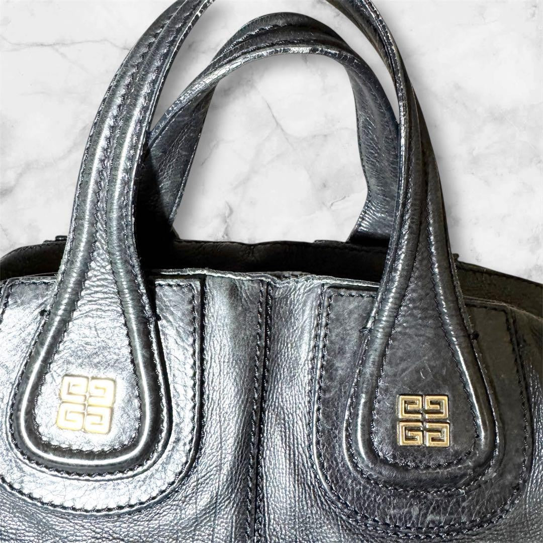 GIVENCHY Hand Bag Tote Purse 2way NIGHTINGALE Leather Black Authentic