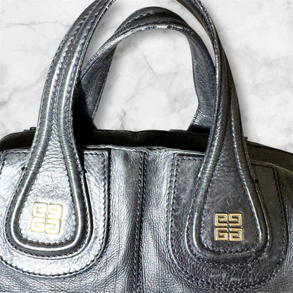 GIVENCHY Hand Bag Tote Purse 2way NIGHTINGALE Leather Black Authentic