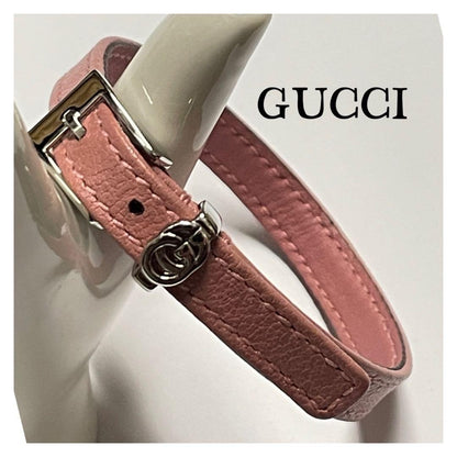 GUCCI Bracelet Bangle Leather Pink Silver Women Accessory Authentic