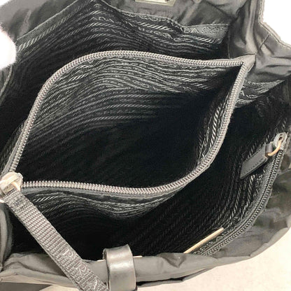 PRADA Tote Shoulder Bag Hand Purse Logo Nylon Black Silver Used Unisex Authentic