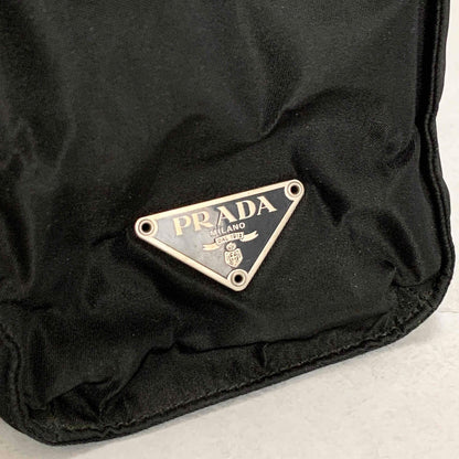 PRADA Tote Shoulder Bag Hand Purse Logo Nylon Black Silver Used Unisex Authentic