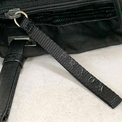 PRADA Tote Shoulder Bag Hand Purse Logo Nylon Black Silver Used Unisex Authentic