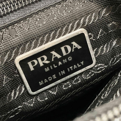 PRADA Tote Shoulder Bag Hand Purse Logo Nylon Black Silver Used Unisex Authentic