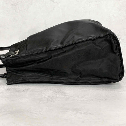 PRADA Tote Shoulder Bag Hand Purse Logo Nylon Black Silver Used Unisex Authentic