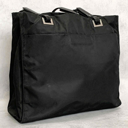 PRADA Tote Shoulder Bag Hand Purse Logo Nylon Black Silver Used Unisex Authentic