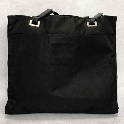 PRADA Tote Shoulder Bag Hand Purse Logo Nylon Black Silver Used Unisex Authentic