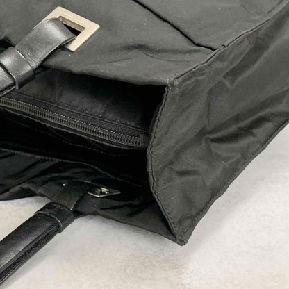 PRADA Tote Shoulder Bag Hand Purse Logo Nylon Black Silver Used Unisex Authentic