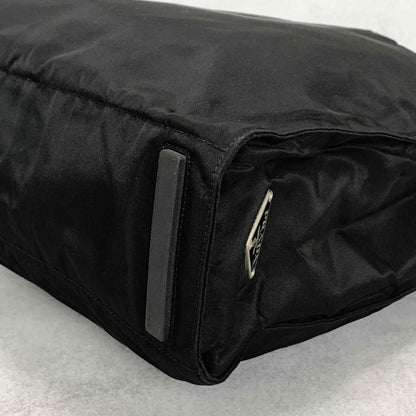 PRADA Tote Shoulder Bag Hand Purse Logo Nylon Black Silver Used Unisex Authentic