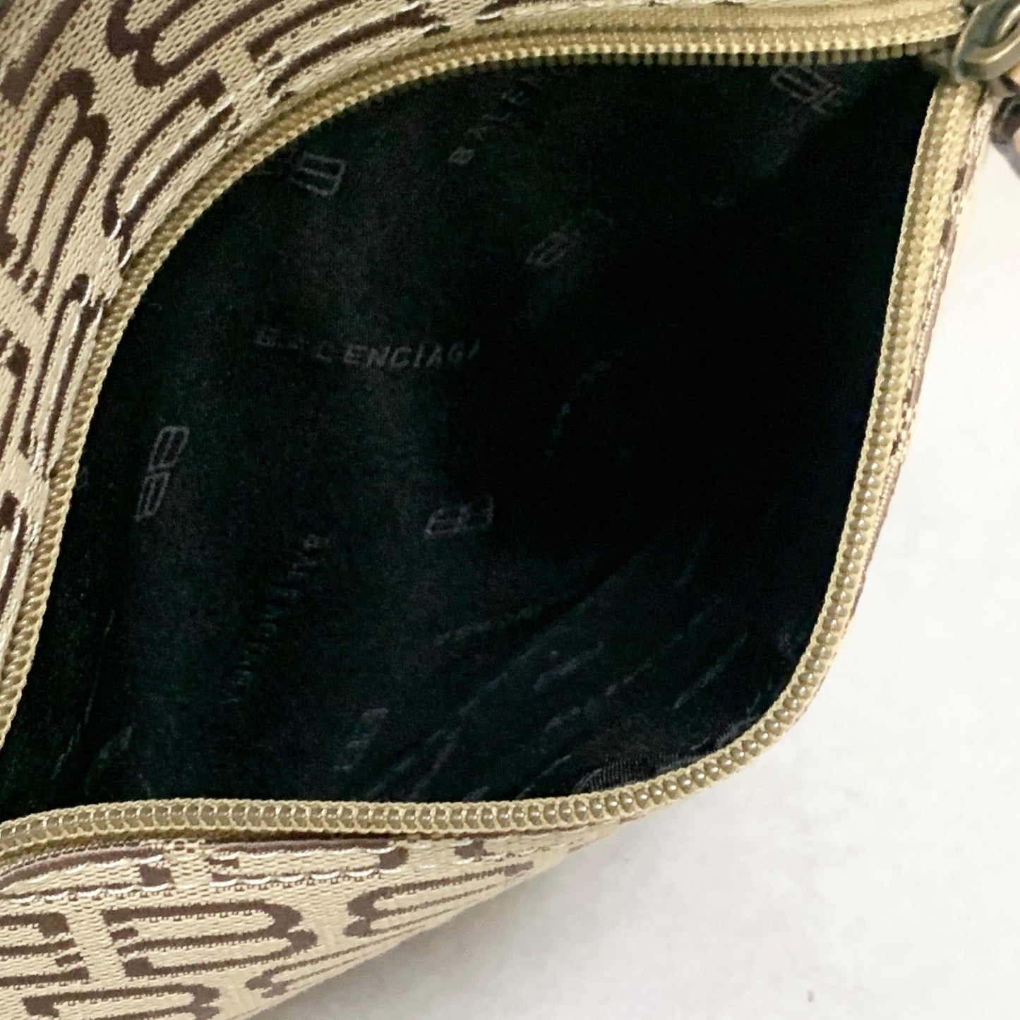BALENCIAGA Bag BB Logo Shoulder Purse Canvas Leather Beige Gold Authentic