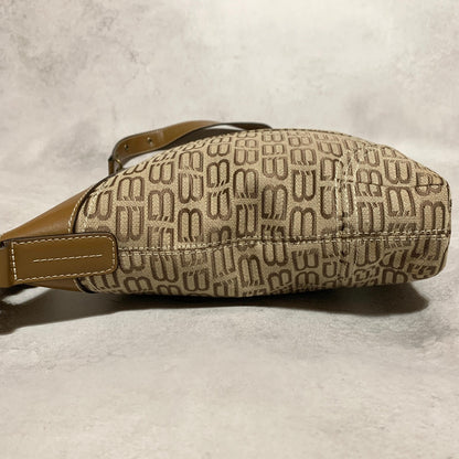 BALENCIAGA Bag BB Logo Shoulder Purse Canvas Leather Beige Gold Authentic