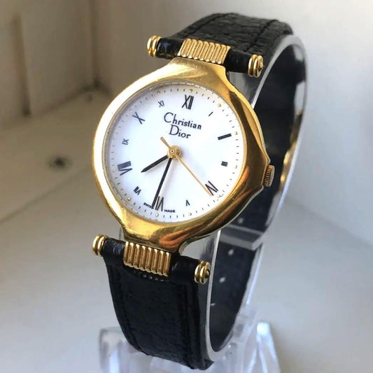 Christian Dior Watch Wristwatch Logo Gold Black Women's Authentic