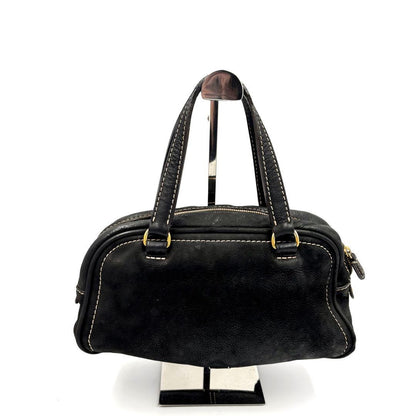 LOEWE Hand Bag Shoulder Tote Purse Anagram Tassel  Leather Black Authentic