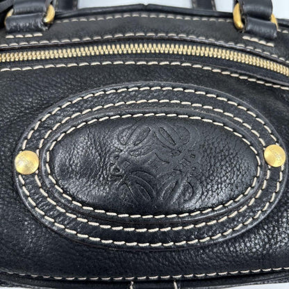 LOEWE Hand Bag Shoulder Tote Purse Anagram Tassel  Leather Black Authentic