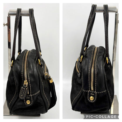 LOEWE Hand Bag Shoulder Tote Purse Anagram Tassel  Leather Black Authentic