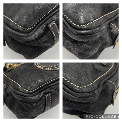 LOEWE Hand Bag Shoulder Tote Purse Anagram Tassel  Leather Black Authentic