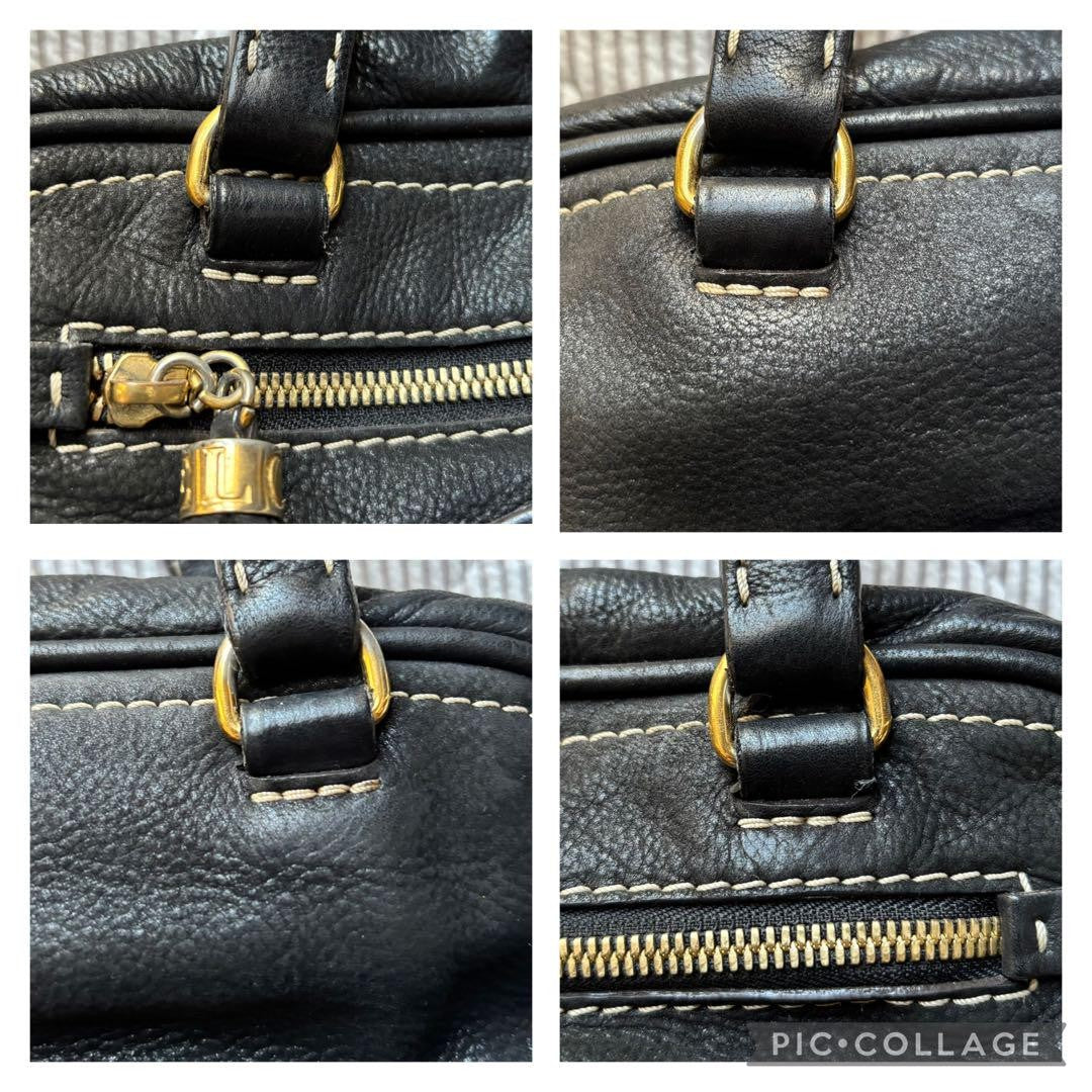 LOEWE Hand Bag Shoulder Tote Purse Anagram Tassel  Leather Black Authentic