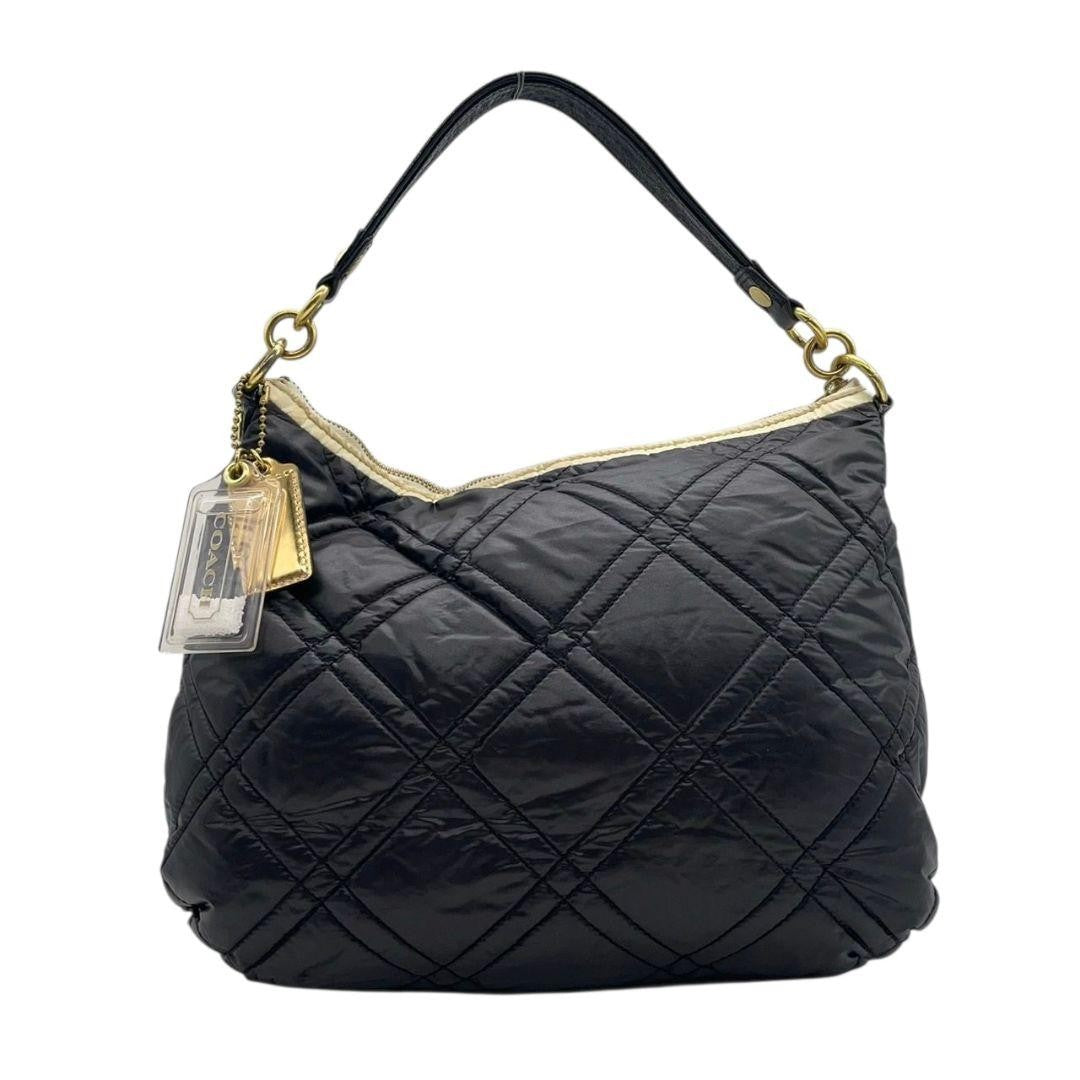 COACH Hand Bag Tote Purse 15872 Nylon Leather Black White Authentic