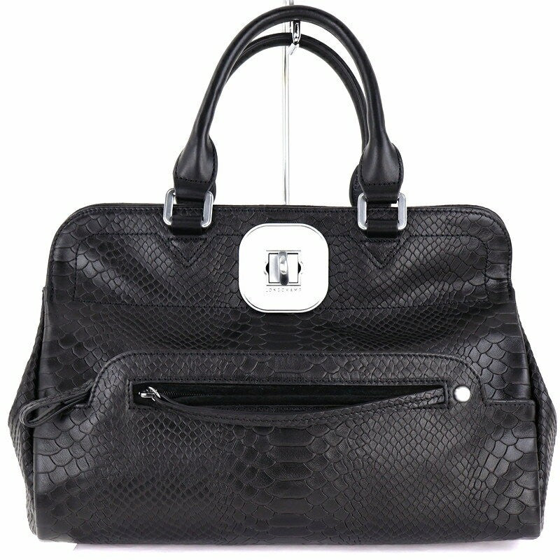 Longchamp Hand Bag Tote Purse 2way Leather Black Authentic