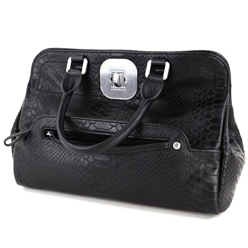 Longchamp Hand Bag Tote Purse 2way Leather Black Authentic